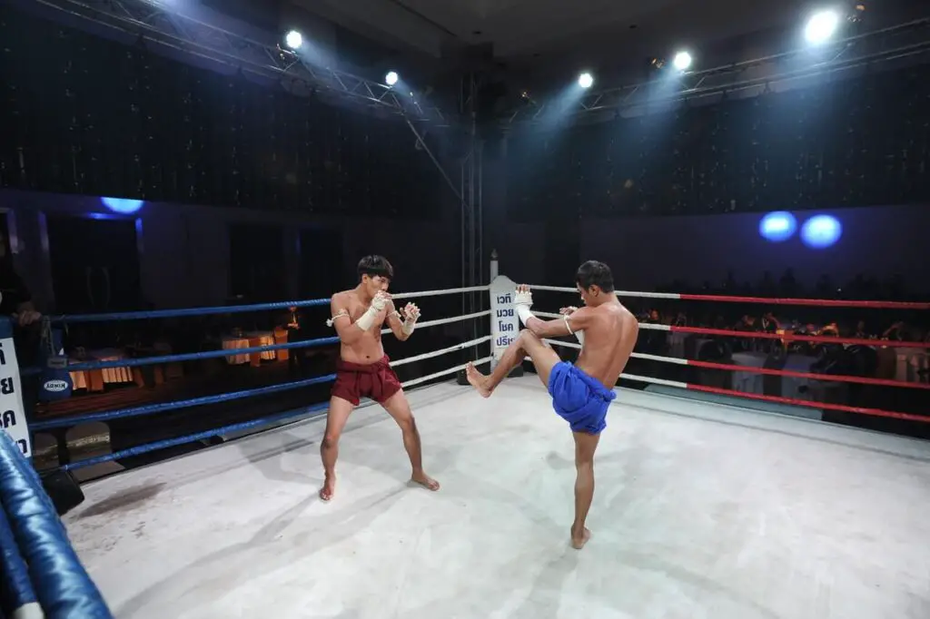 two guys in a muay thai fight