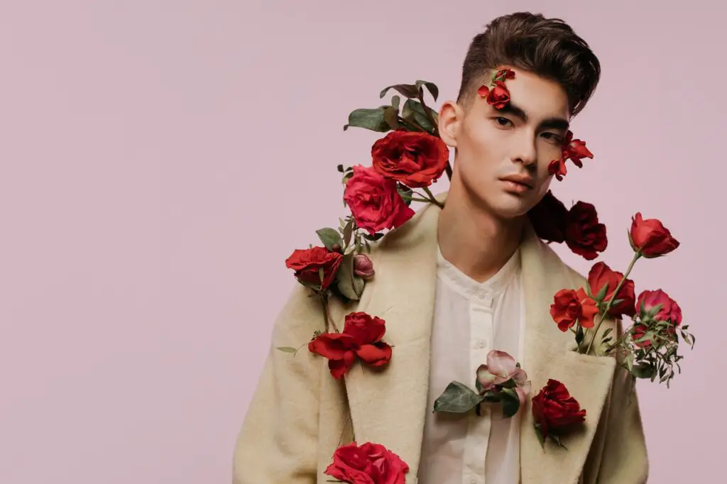 Male model with red roses