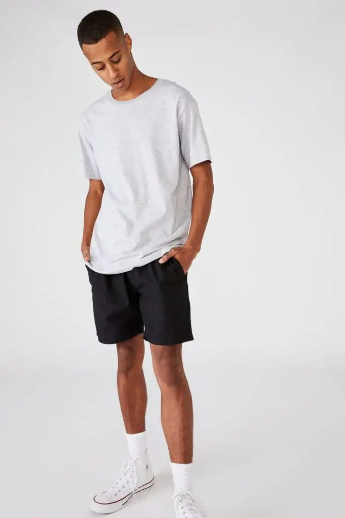 what should skinny guys wear in summer: t-shirt and shorts