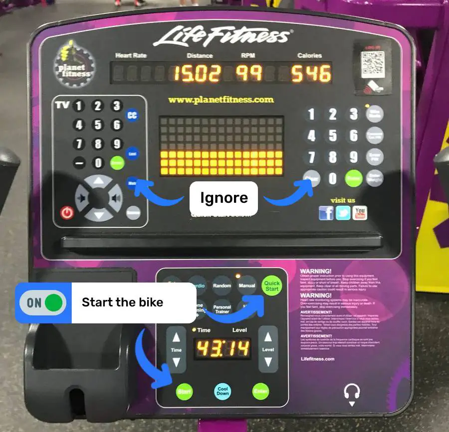 how to start recumbent bike at planet fitness