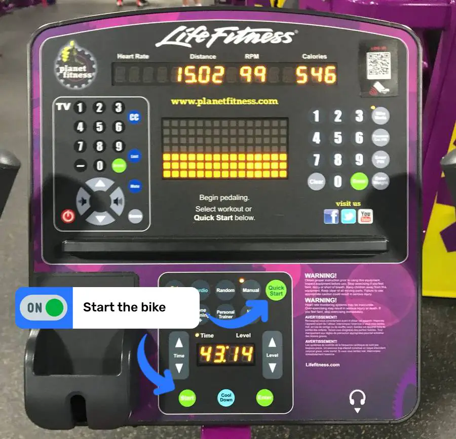 how to start planet fitness spin bike