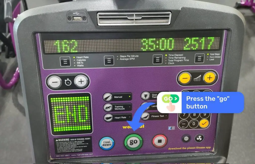 press go button on planet fitness stairmaster