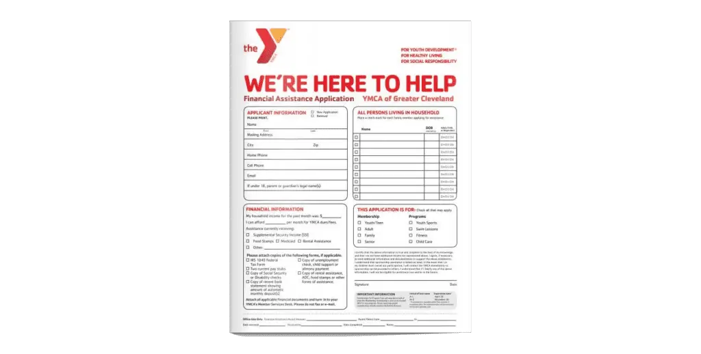 YMCA financial assistance form
